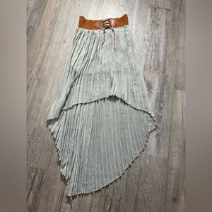 Light Green Asymmetrical Pleated Skirt